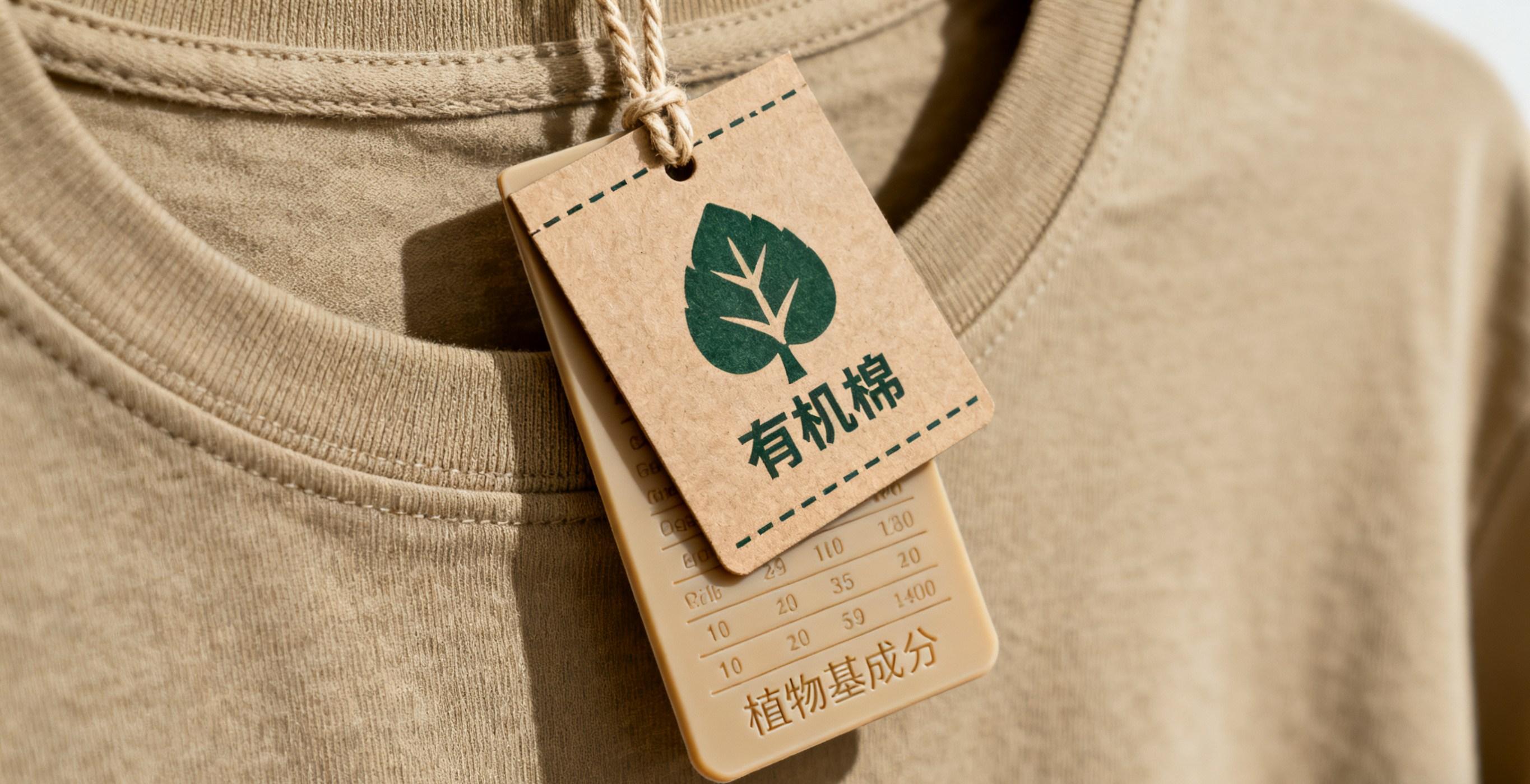 Close-up of eco-friendly hang tag labels on clothing